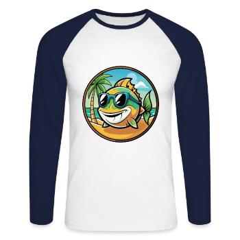 Poisson Drôle Dessin Animé Plage D’été Lunettes De Soleil Autocollant - T-shirt baseball manches longues Homme - blanc/marine - Devant - Nik (191cm)