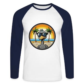 Ostrich Funny Cartoon Summer Beach Sunglasses Cool - Unisex Long Sleeve Baseball T-Shirt - white/navy - Front - Nik (191cm)