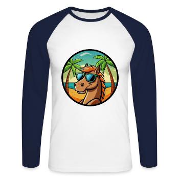 Pferd Lustig Cartoon Sommer Strand Sonnenbrille Cool - Unisex Baseballshirt langarm - Weiß/Navy - Vorne - Nik (191cm)