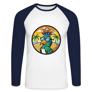 Peacock Funny Cartoon Summer Beach Sunglasses Cool - Unisex Long Sleeve Baseball T-Shirt - white/navy - Front - Nik (191cm)
