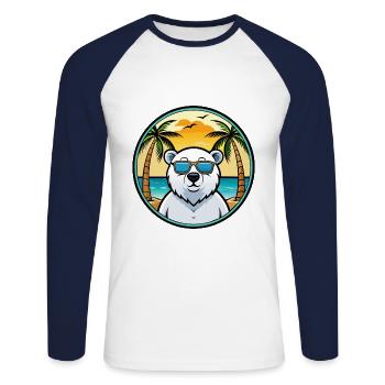 Polar Bear Funny Cartoon Summer Beach Sunglasses - Unisex Long Sleeve Baseball T-Shirt - white/navy - Front - Nik (191cm)