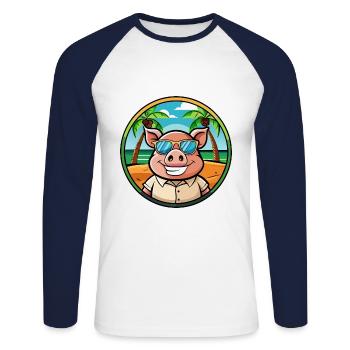 Cochon Drôle Dessin Animé Plage D’été Lunettes De Soleil Autocollant - T-shirt baseball manches longues Homme - blanc/marine - Devant - Nik (191cm)