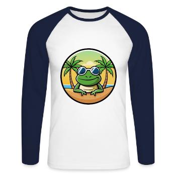 Grenouille Drôle Dessin Animé Plage D’été Lunettes De Soleil Autocollant - T-shirt baseball manches longues Homme - blanc/marine - Devant - Nik (191cm)