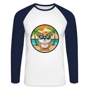 Hamster Lustig Cartoon Sommer Strand Sonnenbrille Cool - Unisex Baseballshirt langarm - Weiß/Navy - Vorne - Nik (191cm)