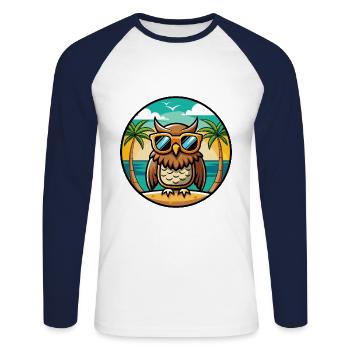 Eule Lustige Cartoon Sommer Strand Sonnenbrille Aufkleber - Unisex Baseballshirt langarm - Weiß/Navy - Vorne - Nik (191cm)