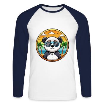 Panda Lustige Cartoon Sommer Strand Sonnenbrille Cool - Unisex Baseballshirt langarm - Weiß/Navy - Vorne - Nik (191cm)