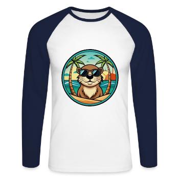 Otter Lustige Cartoon Sommer Strand Sonnenbrille Cool - Unisex Baseballshirt langarm - Weiß/Navy - Vorne - Nik (191cm)