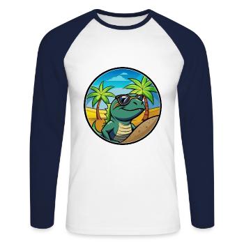 Lizard Funny Cartoon Summer Beach Sunglasses Cool - Unisex Long Sleeve Baseball T-Shirt - white/navy - Front - Nik (191cm)