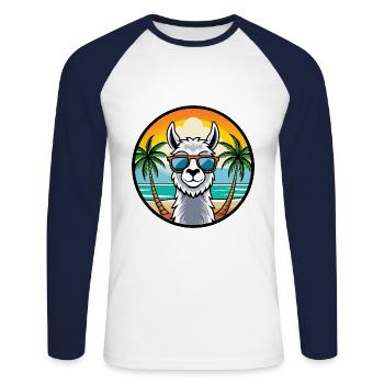 Llama Funny Cartoon Summer Beach Sunglasses Cool - Unisex Long Sleeve Baseball T-Shirt - white/navy - Front - Nik (191cm)