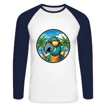 Perroquet Drôle Dessin Animé Plage Été Lunettes De Soleil Cool - T-shirt baseball manches longues Homme - blanc/marine - Devant - Nik (191cm)