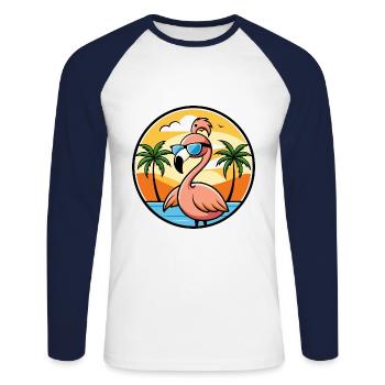 Flamingo Funny Cartoon Lunettes de soleil de plage d’été - T-shirt baseball manches longues Homme - blanc/marine - Devant - Nik (191cm)