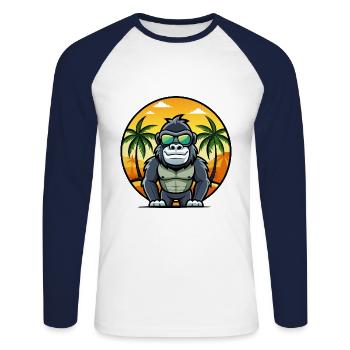Gorilla Funny Cartoon Summer Beach Sunglasses Cool - Unisex Long Sleeve Baseball T-Shirt - white/navy - Front - Nik (191cm)