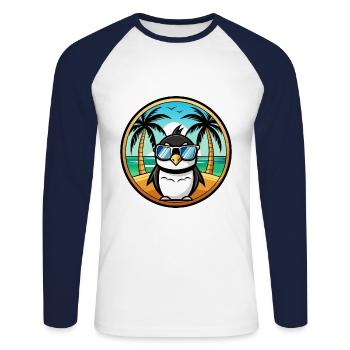 Penguin Funny Cartoon Summer Beach Sunglasses Cool - Unisex Long Sleeve Baseball T-Shirt - white/navy - Front - Nik (191cm)