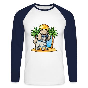 Caniche Chien Drôle Dessin Animé Plage De Plage Lunettes De Soleil - T-shirt baseball manches longues Homme - blanc/marine - Devant - Nik (191cm)