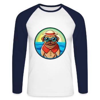 Pug Dog Funny Cartoon Summer Beach Sunglasses Cool - Unisex Long Sleeve Baseball T-Shirt - white/navy - Front - Nik (191cm)