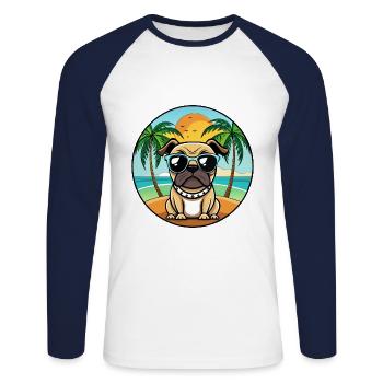 Pug Dog Funny Cartoon Summer Beach Sunglasses Cool - Unisex Long Sleeve Baseball T-Shirt - white/navy - Front - Nik (191cm)