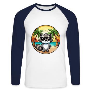 Waschbär Lustig Cartoon Sommer Strand Sonnenbrille Cool - Unisex Baseballshirt langarm - Weiß/Navy - Vorne - Nik (191cm)