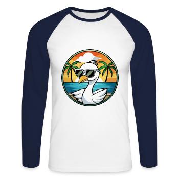 Schwan Lustige Cartoon Sommer Strand Sonnenbrille Aufkleber - Unisex Baseballshirt langarm - Weiß/Navy - Vorne - Nik (191cm)