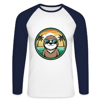 Sloth Funny Cartoon Summer Beach Sunglasses Cool - Unisex Long Sleeve Baseball T-Shirt - white/navy - Front - Nik (191cm)