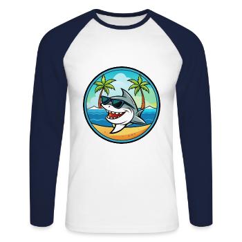 Requin Drôle Dessin Animé Plage D’été Lunettes De Soleil Cool - T-shirt baseball manches longues Homme - blanc/marine - Devant - Nik (191cm)