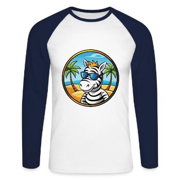 Zebra Funny Cartoon Summer Beach Sunglasses Cool - Unisex Long Sleeve Baseball T-Shirt - white/navy - Front - Nik (191cm)