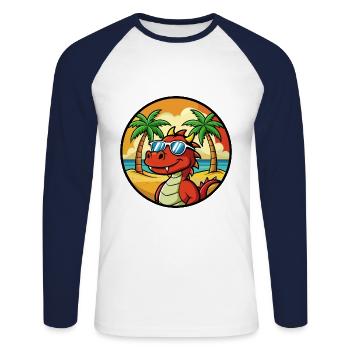 Drache Lustige Cartoon Sommer Strand Sonnenbrille Cool - Unisex Baseballshirt langarm - Weiß/Navy - Vorne - Nik (191cm)
