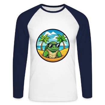 Schildkröte Lustige Cartoon Sommer Strand Sonnenbrille Cool - Unisex Baseballshirt langarm - Weiß/Navy - Vorne - Nik (191cm)