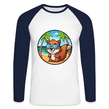 Squirrel Funny Cartoon Summer Beach Sunglasses - Unisex Long Sleeve Baseball T-Shirt - white/navy - Front - Nik (191cm)
