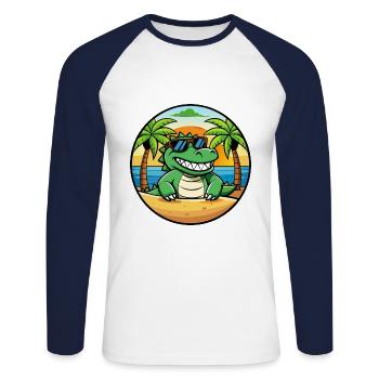 Lunettes de soleil de plage d’été de dessin animé drôle de crocodile - T-shirt baseball manches longues Homme - blanc/marine - Devant - Nik (191cm)