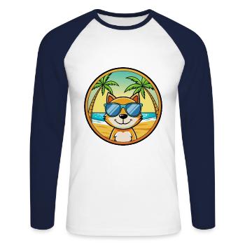 Chat Drôle Dessin Animé Plage De Soleil De Plage Autocollant - T-shirt baseball manches longues Homme - blanc/marine - Devant - Nik (191cm)