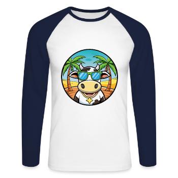 Cow Funny Cartoon Summer Beach Sunglasses Sticker - Unisex Long Sleeve Baseball T-Shirt - white/navy - Front - Nik (191cm)