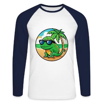 Chamäleon Lustige Cartoon Sommer Strand Sonnenbrille - Unisex Baseballshirt langarm - Weiß/Navy - Vorne - Nik (191cm)