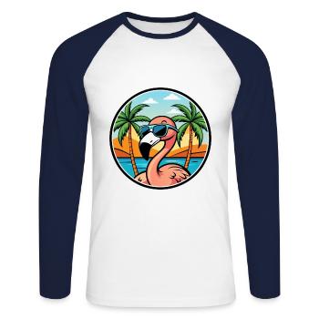Flamingo Funny Cartoon Lunettes de soleil de plage d’été - T-shirt baseball manches longues Homme - blanc/marine - Devant - Nik (191cm)