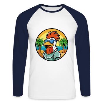 Hahn Lustige Cartoon Sommer Strand Sonnenbrille Cool - Unisex Baseballshirt langarm - Weiß/Navy - Vorne - Nik (191cm)