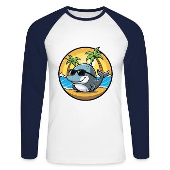 Wal Lustig Cartoon Sommer Strand Sonnenbrille Cool - Unisex Baseballshirt langarm - Weiß/Navy - Vorne - Nik (191cm)
