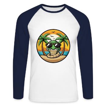 Serpent Drôle Dessin Animé Plage D’été Lunettes De Soleil Cool - T-shirt baseball manches longues Homme - blanc/marine - Devant - Nik (191cm)