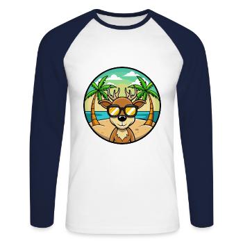 Hirsch Lustige Cartoon Sommer Strand Sonnenbrille Aufkleber - Unisex Baseballshirt langarm - Weiß/Navy - Vorne - Nik (191cm)