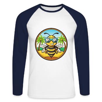 Biene Lustige Cartoon Sommer Strand Sonnenbrille Aufkleber - Unisex Baseballshirt langarm - Weiß/Navy - Vorne - Nik (191cm)