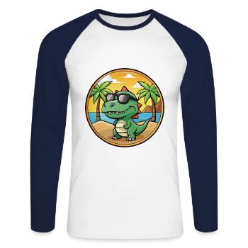 Dinosaur Funny Cartoon Summer Beach Sunglasses - Unisex Long Sleeve Baseball T-Shirt - white/navy - Front - Nik (191cm)