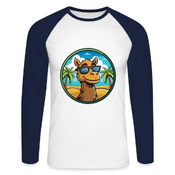 Kamel Lustige Cartoon Sommer Strand Sonnenbrille Cool - Unisex Baseballshirt langarm - Weiß/Navy - Vorne - Nik (191cm)