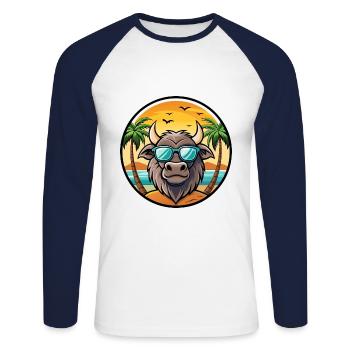Buffalo Funny Cartoon Lunettes de soleil de plage d’été cool - T-shirt baseball manches longues Homme - blanc/marine - Devant - Nik (191cm)