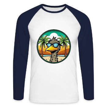 Emu Lustige Cartoon Sommer Strand Sonnenbrille Aufkleber - Unisex Baseballshirt langarm - Weiß/Navy - Vorne - Nik (191cm)