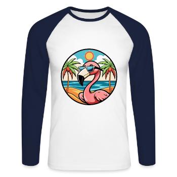 Flamingo Funny Cartoon Lunettes de soleil de plage d’été - T-shirt baseball manches longues Homme - blanc/marine - Devant - Nik (191cm)