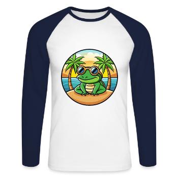 Grenouille Drôle Dessin Animé Plage D’été Lunettes De Soleil Autocollant - T-shirt baseball manches longues Homme - blanc/marine - Devant - Nik (191cm)