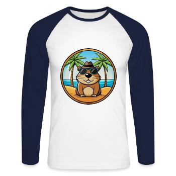 Groundhog Funny Cartoon Summer Beach Sunglasses - Unisex Long Sleeve Baseball T-Shirt - white/navy - Front - Nik (191cm)