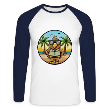 Hawk Lustige Cartoon Sommer Strand Sonnenbrille Aufkleber - Unisex Baseballshirt langarm - Weiß/Navy - Vorne - Nik (191cm)