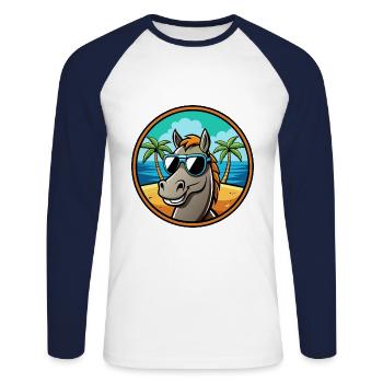 Pferd Lustig Cartoon Sommer Strand Sonnenbrille Cool - Unisex Baseballshirt langarm - Weiß/Navy - Vorne - Nik (191cm)