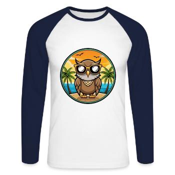 Eule Lustige Cartoon Sommer Strand Sonnenbrille Aufkleber - Unisex Baseballshirt langarm - Weiß/Navy - Vorne - Nik (191cm)