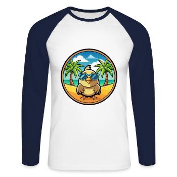 Wachtel Lustige Cartoon Sommer Strand Sonnenbrille Cool - Unisex Baseballshirt langarm - Weiß/Navy - Vorne - Nik (191cm)