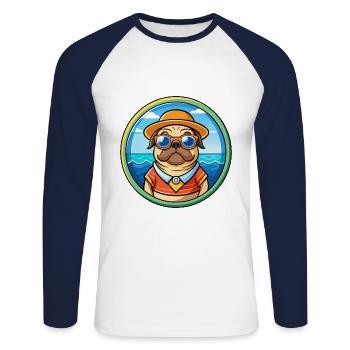 Pug Dog Funny Cartoon Summer Beach Sunglasses Cool - Unisex Long Sleeve Baseball T-Shirt - white/navy - Front - Nik (191cm)